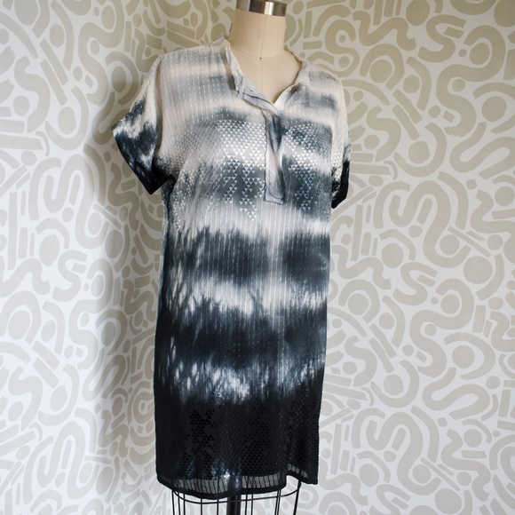 Flowy Tunic Button Down Tie Dye Silk Embroidered Dress - Picture 1 of 14